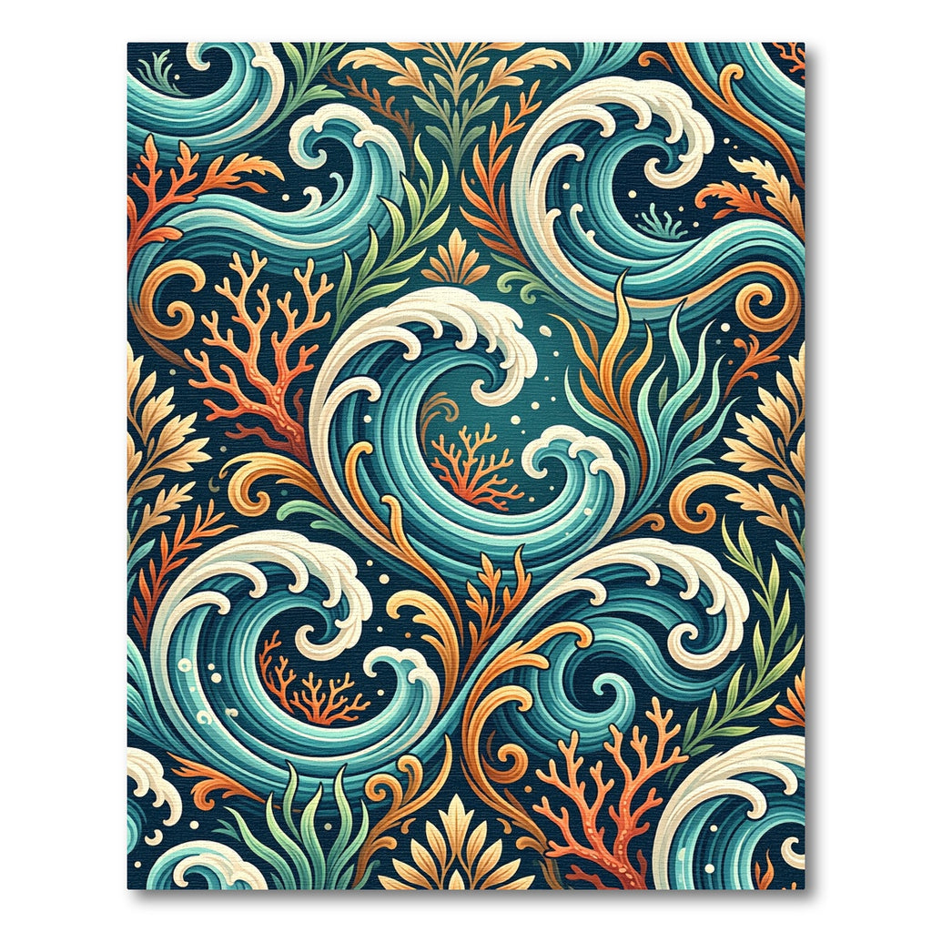 Ocean Wave Coral Floral Art Nouveau Rug