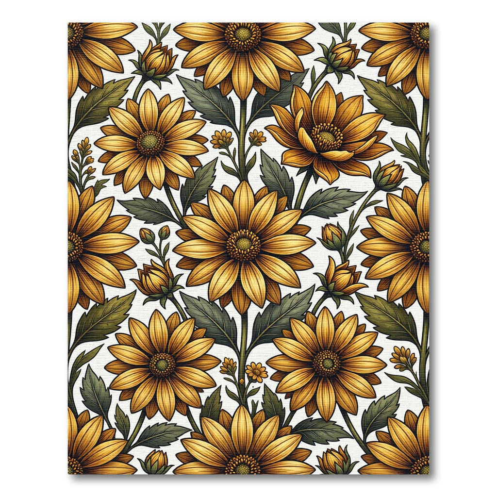 Golden Sunflower Botanical Meadow Illustration Rug