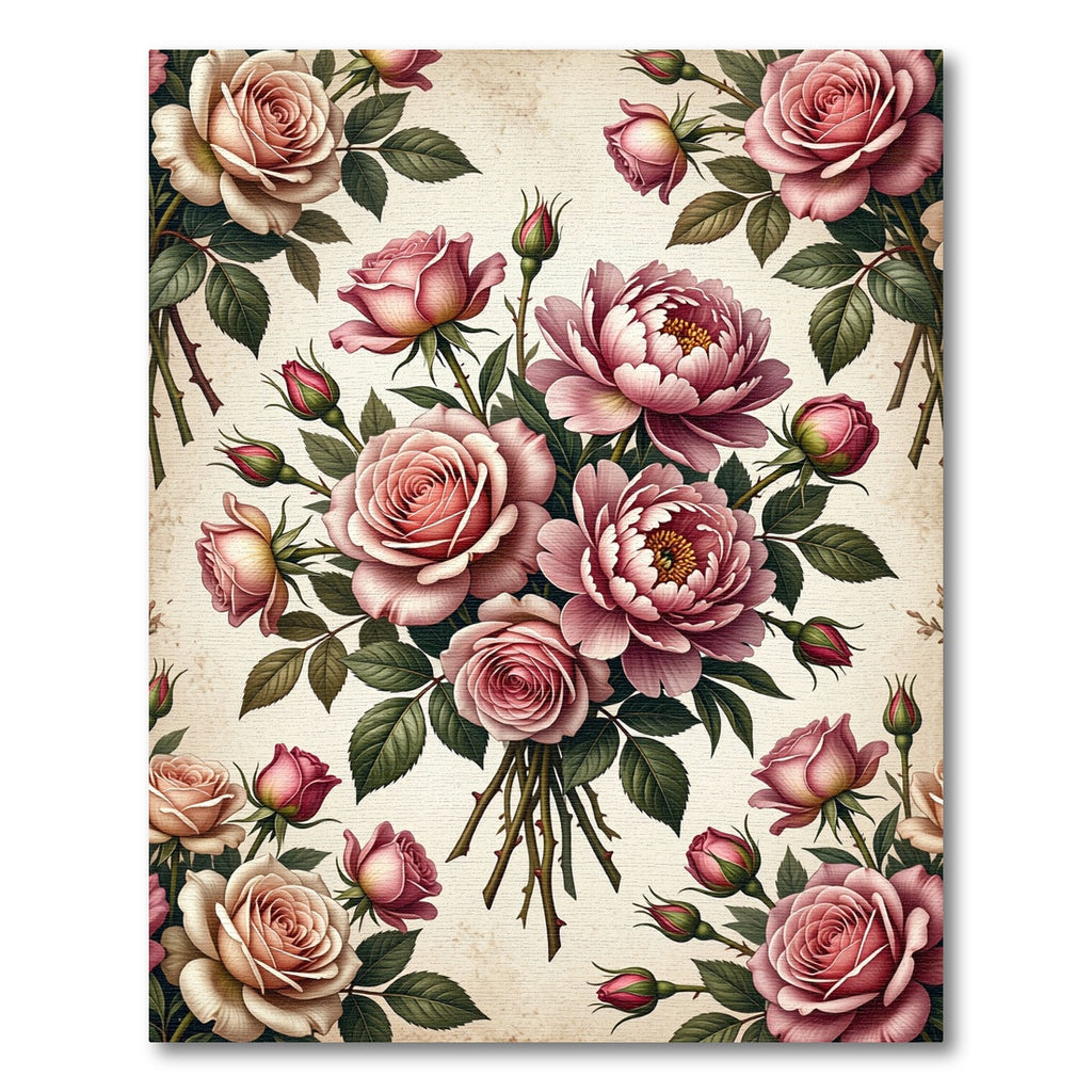 Romantic Pink Rose Bouquet Illustration Rug