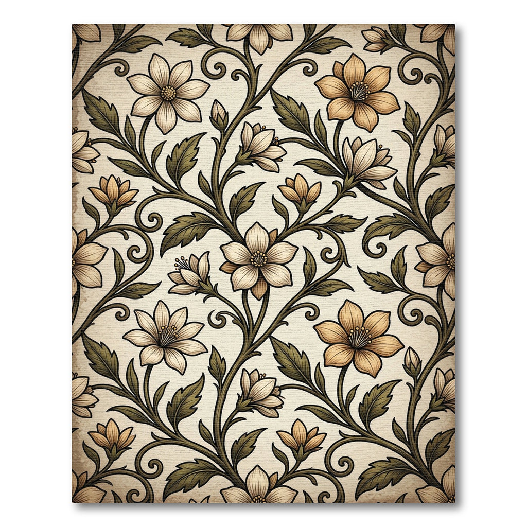 Vintage Cream Floral Vine Scroll Rug