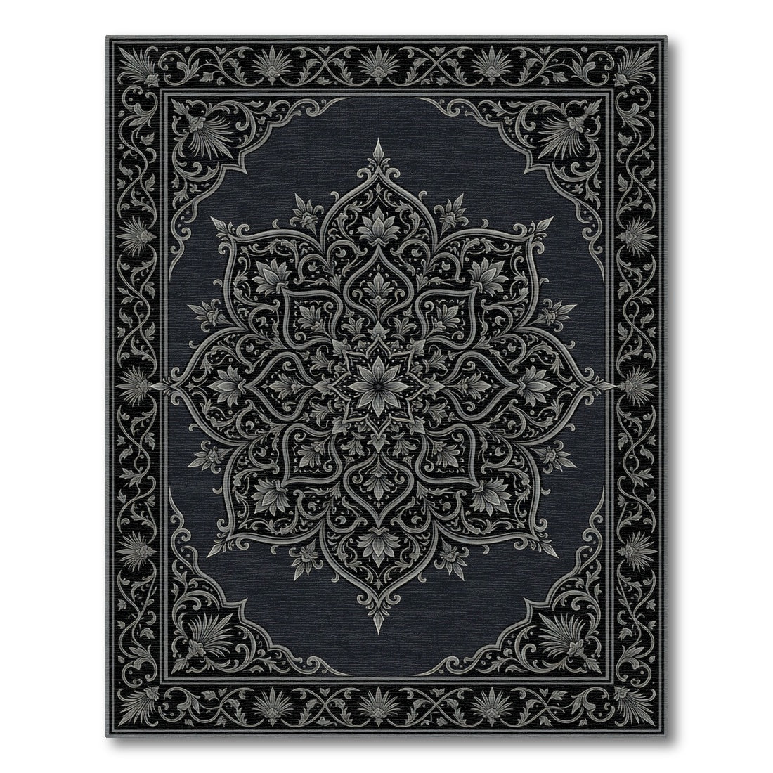 Ornate Dark Gray Floral Medallion Rug