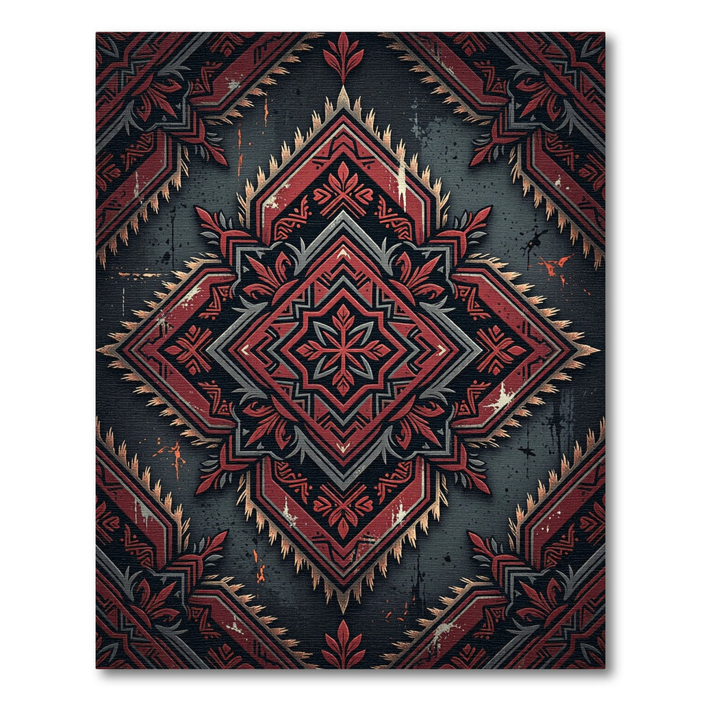 Crimson Geometric Diamond Ornamental Tapestry Rug