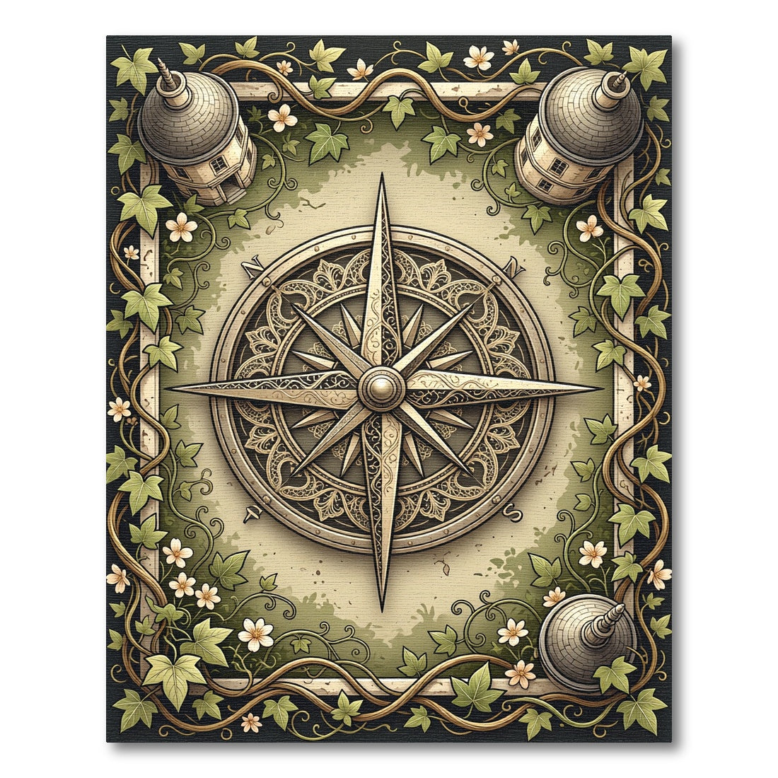 Enchanted Compass with Ivy Foliage Rug
