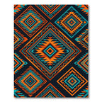 Vibrant Orange Teal Geometric Diamond Rug
