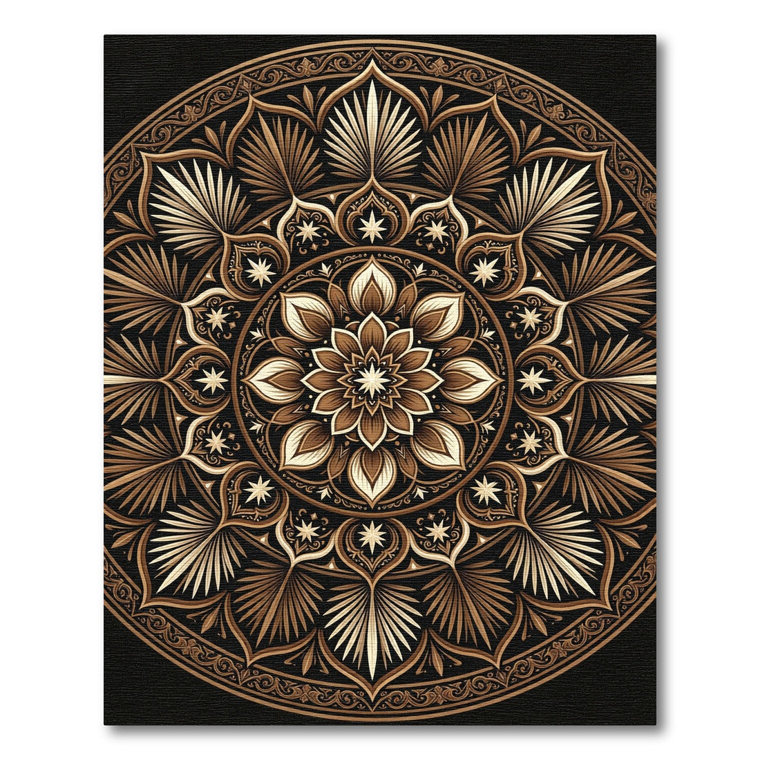 Elegant Brown Golden Floral Mandala Rug
