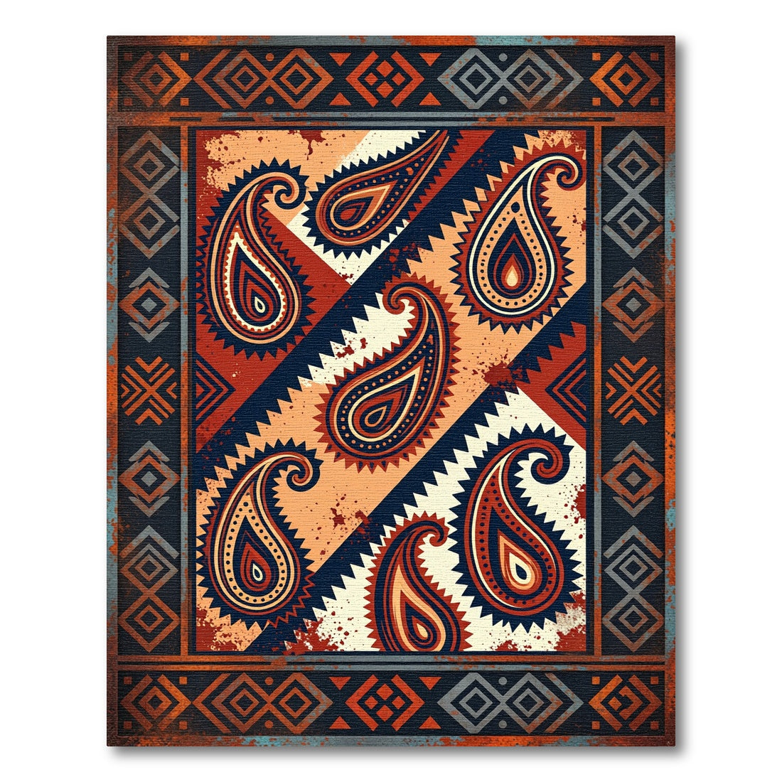 Vibrant Paisley Tribal Diamond Rug