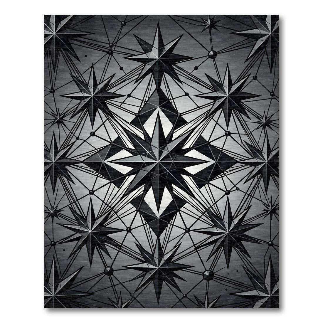 Monochrome Geometric Celestial Star Grid Rug