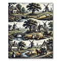 Vintage Farmhouse Scenic Pastoral Village Rug