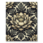 Vintage Black and Gold Lotus Medallion Rug