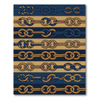 Nautical Blue Gold Rope Stripes Rug