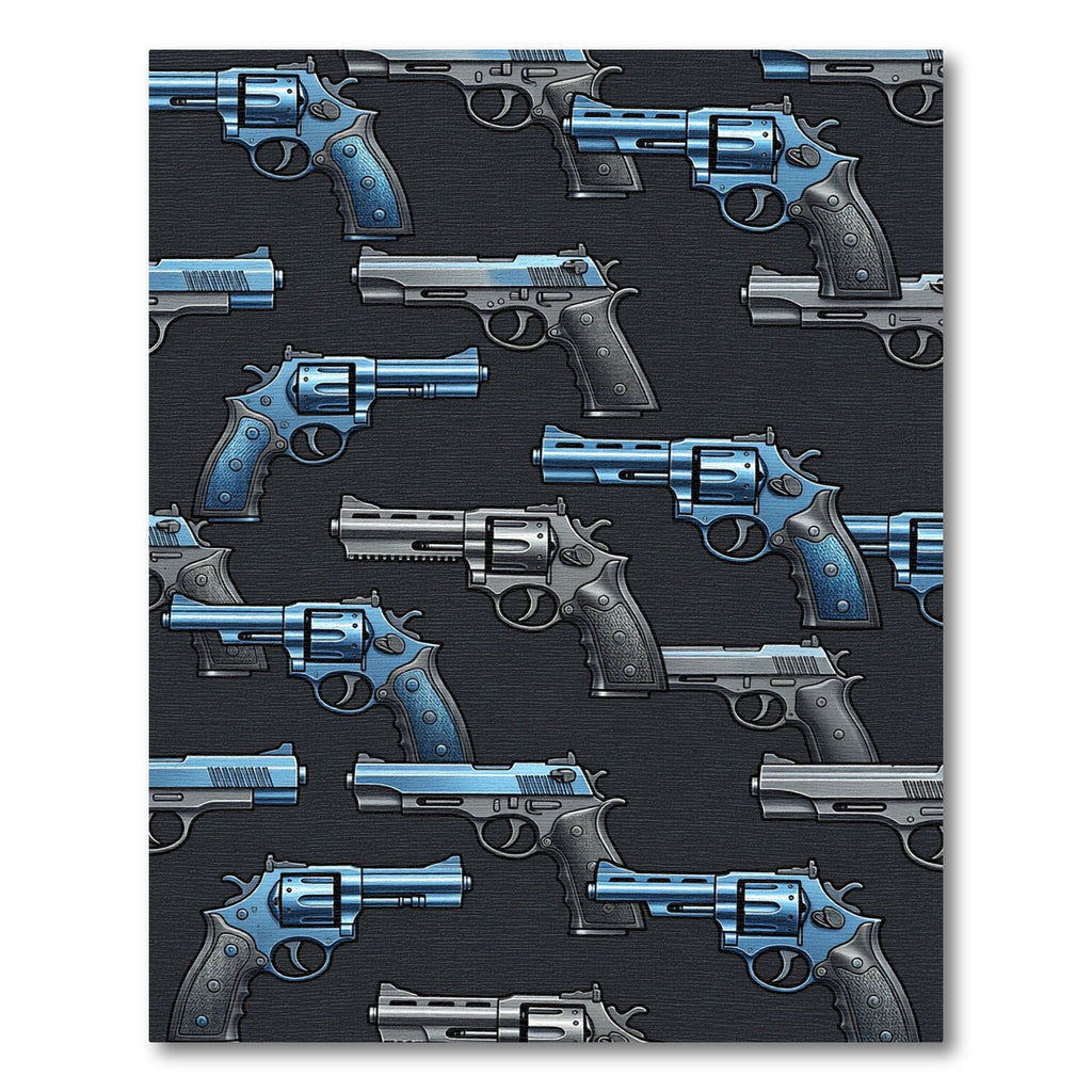 Metallic Blue Revolver Pistol Illustration Rug