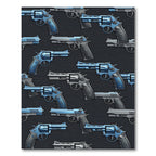 Metallic Blue Revolver Pistol Illustration Rug