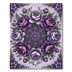Purple Peonies Botanical Mandala Circle Rug