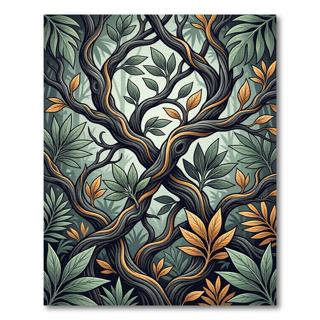 Lush Golden Forest Foliage Art Rug