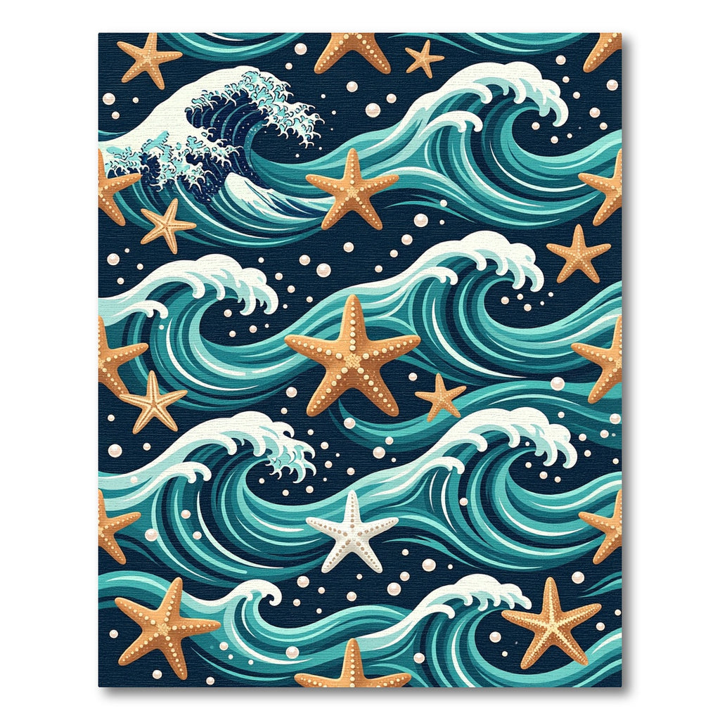 Oceanic Wave and Starfish Nautical Rug