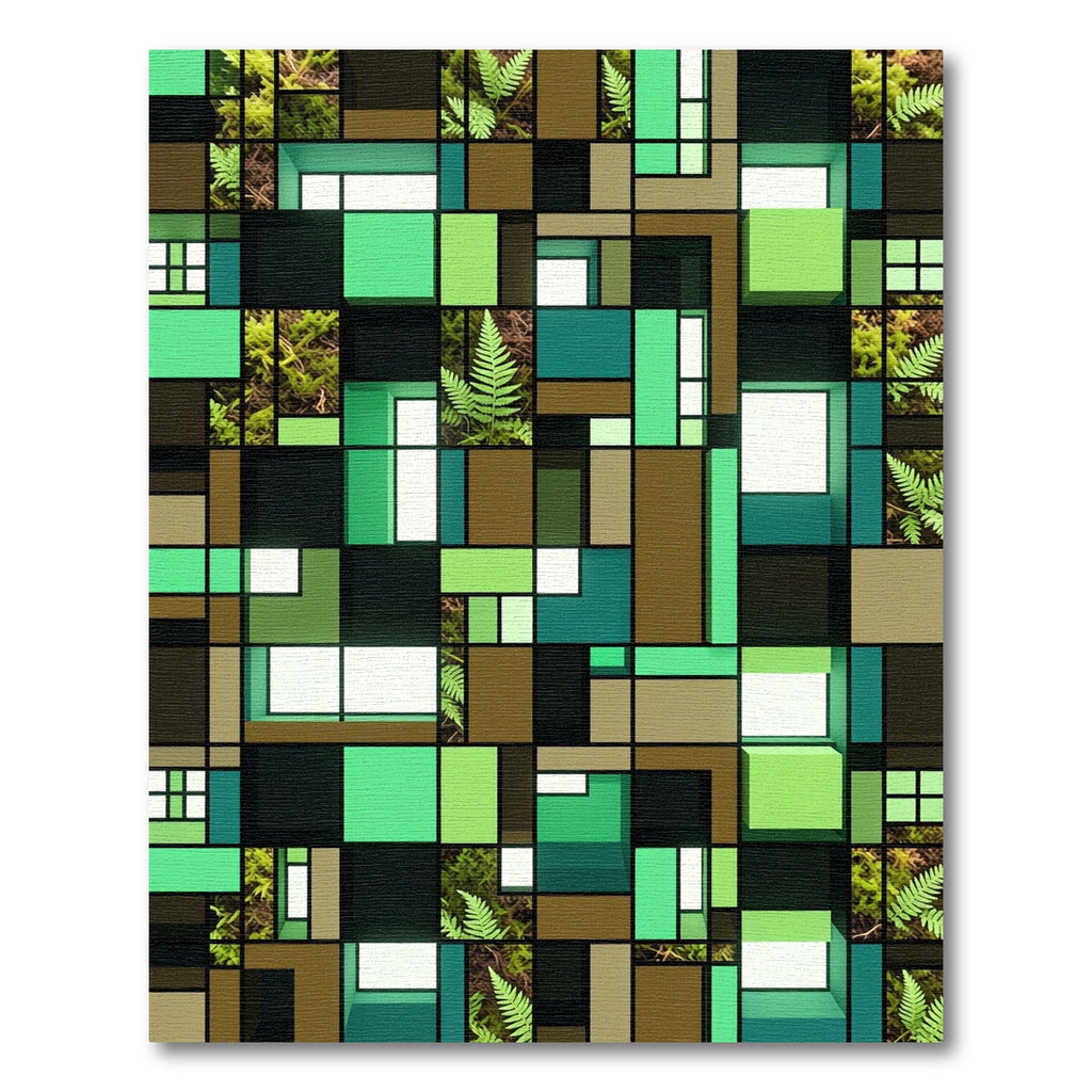 Geometric Fern Leaf Cubist Forest Grid Rug