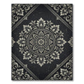 Ornate Black and White Floral Medallion Rug