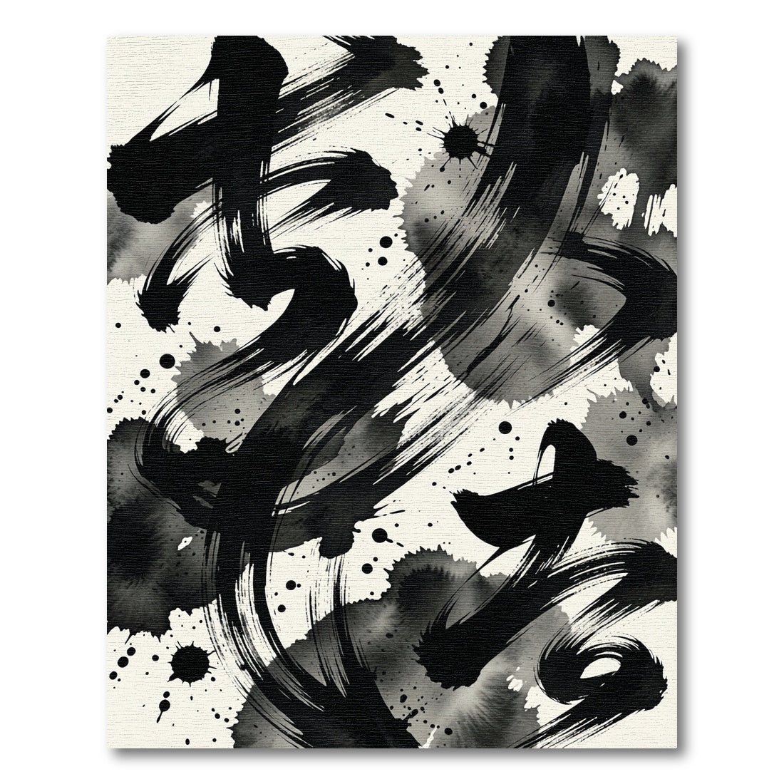 Bold Black Ink Splatter Calligraphy Rug