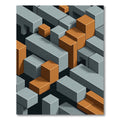 Isometric Gray and Amber Geometric Blocks Rug