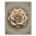 Vintage Beige Rose Floral Ornate Medallion Rug