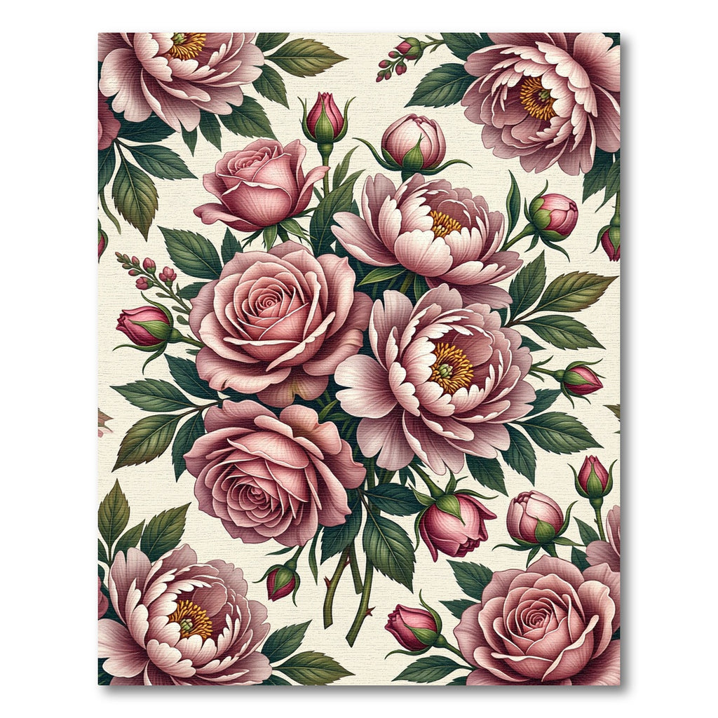 Elegant Blush Rose Peony Botanical Bouquet Rug