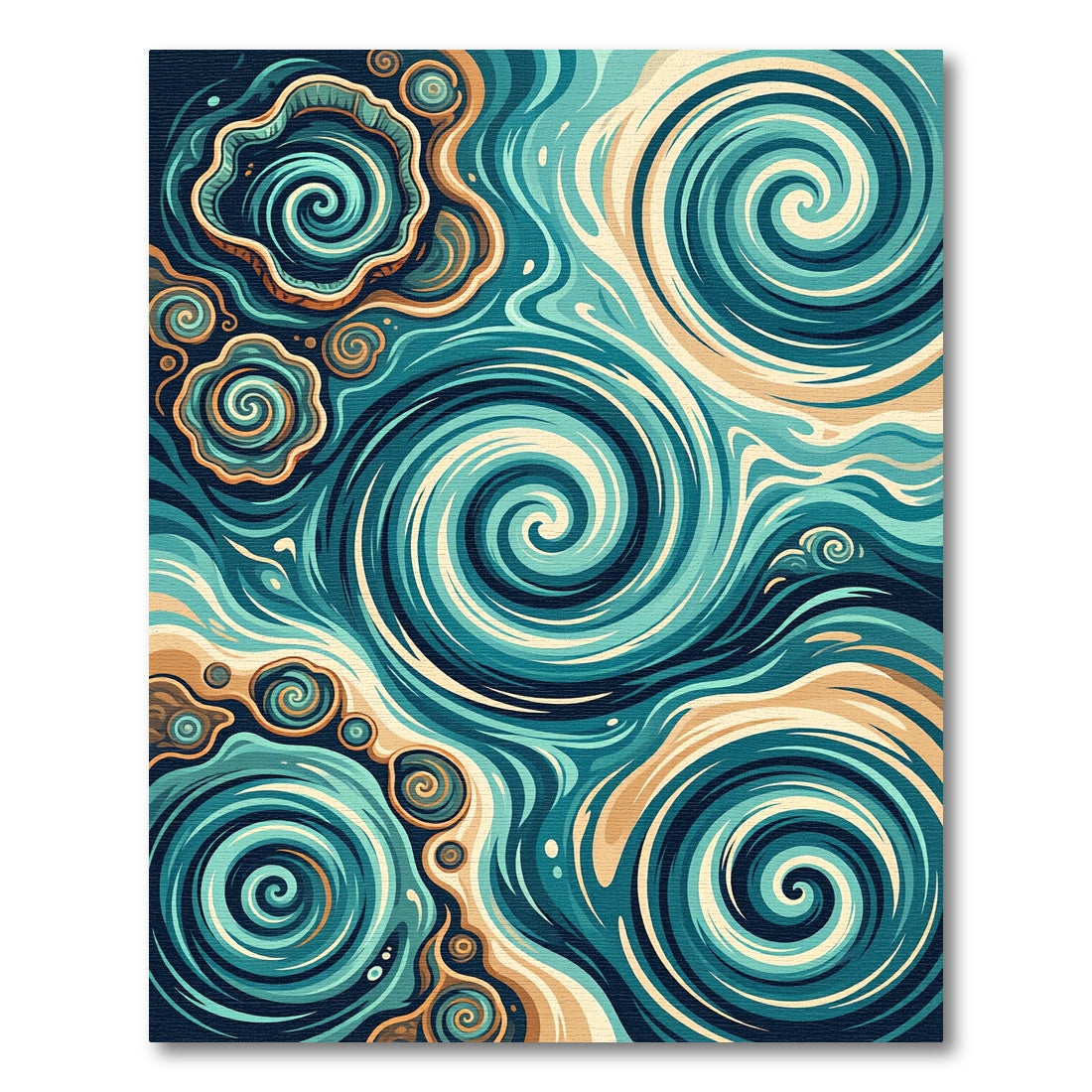 Abstract Teal And Tan Swirling Currents Rug