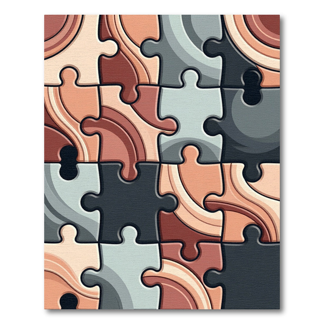 Connected Puzzle Pieces Earth Tone Art Rug