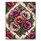 Elegant Poppy Floral Baroque Medallion Rug