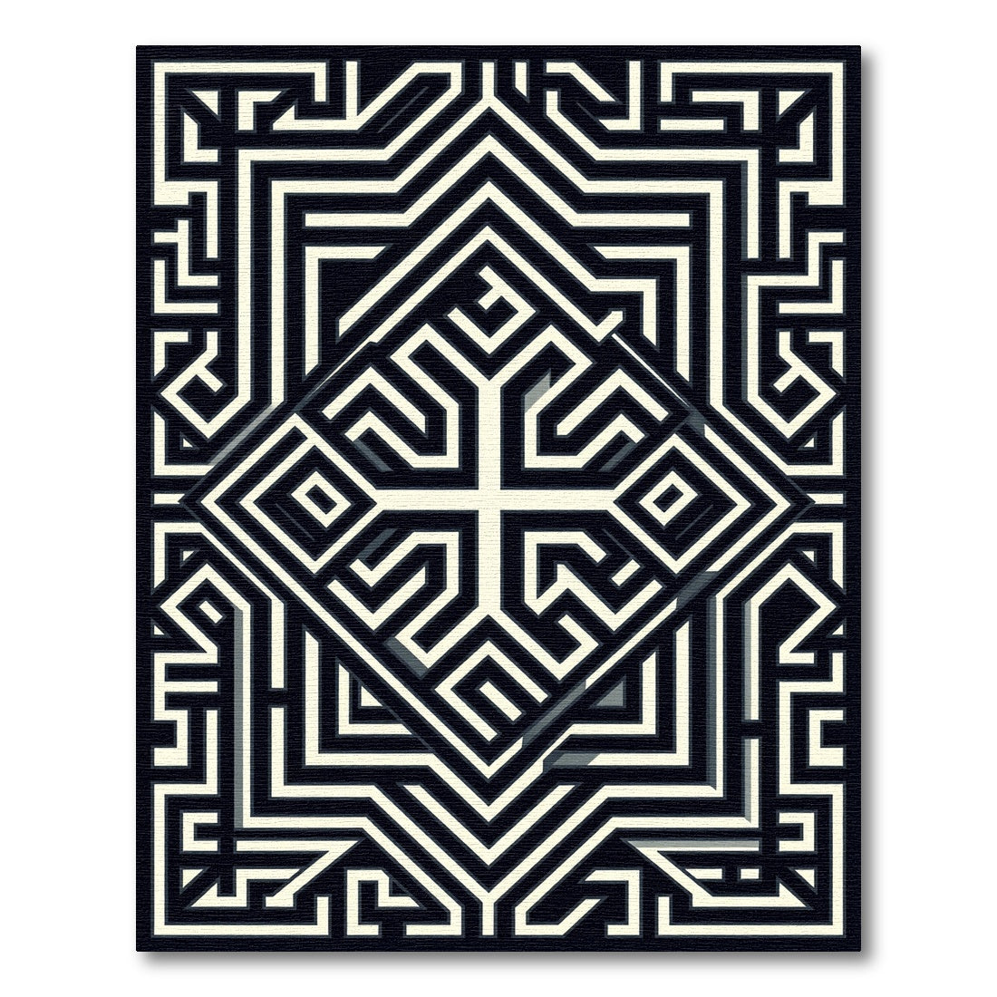 Monochromatic Geometric Maze Composition Rug
