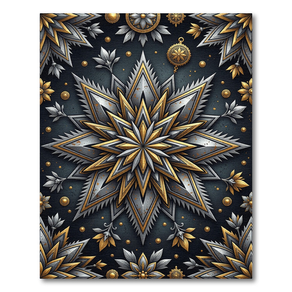 Metallic Gold and Silver Starburst Medallion Rug