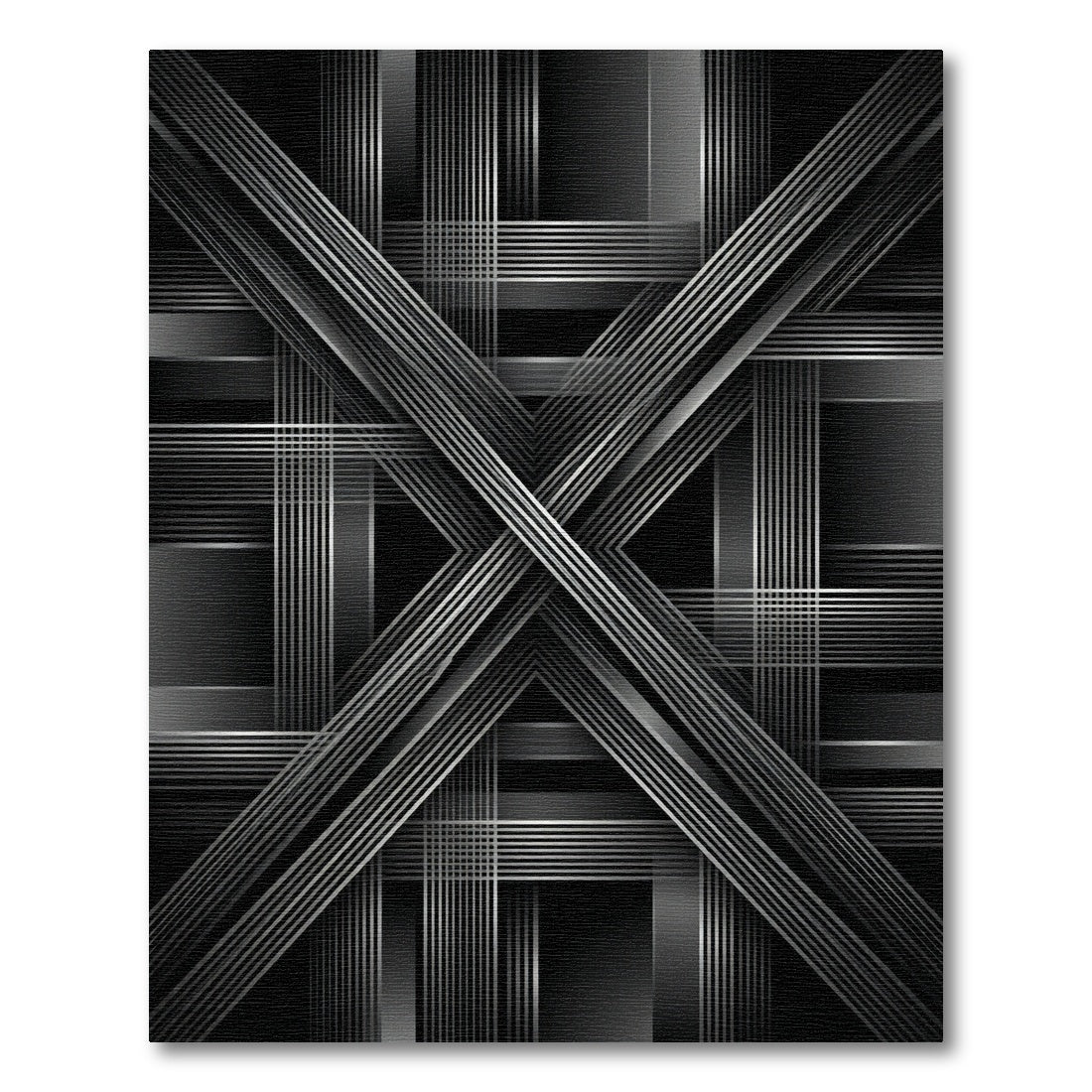 Monochrome Geometric Intersecting Linear Chrome Rug