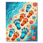 Playful Blue Orange Paw Print Shore Rug