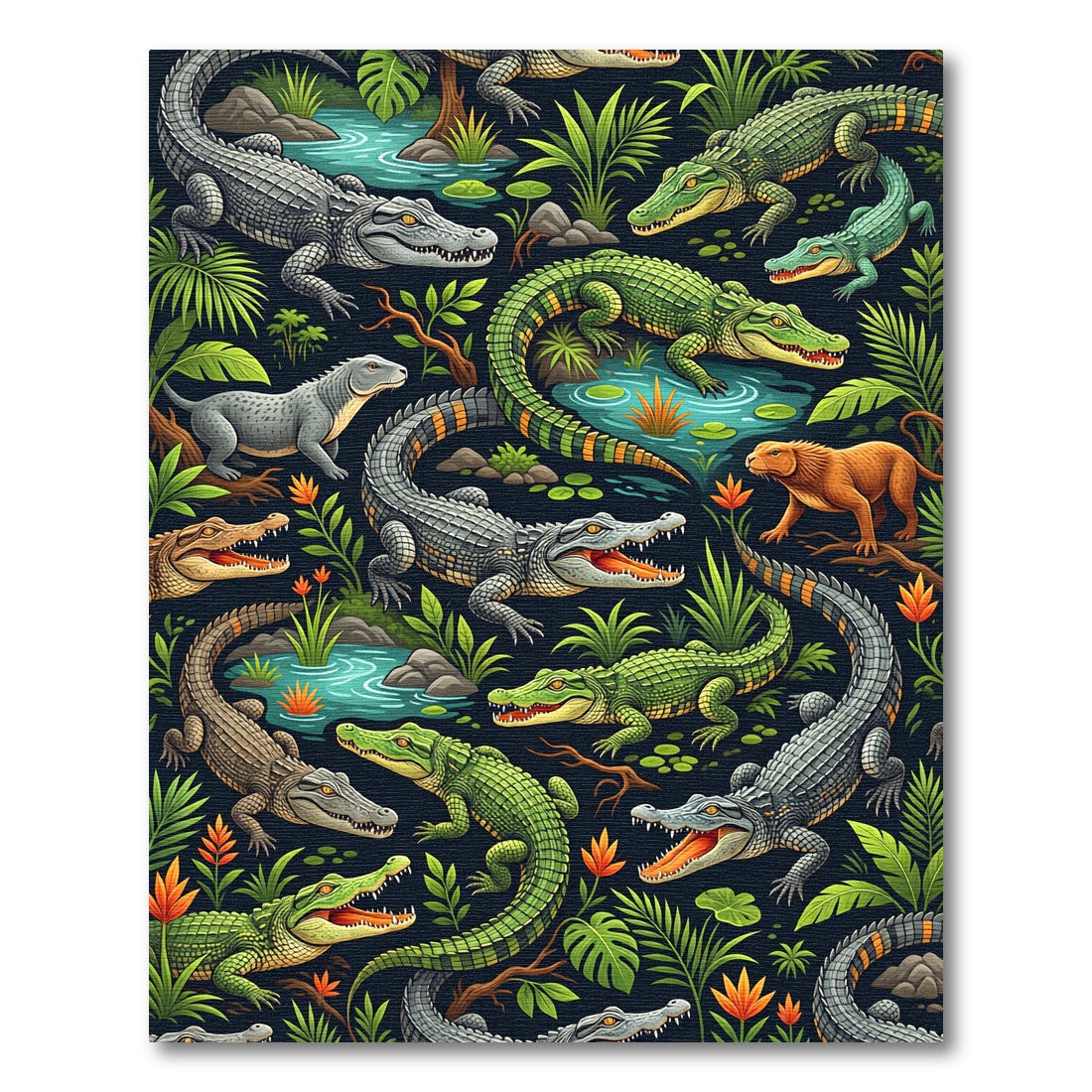 Lush Green Tropical Alligator Wildlife Rug