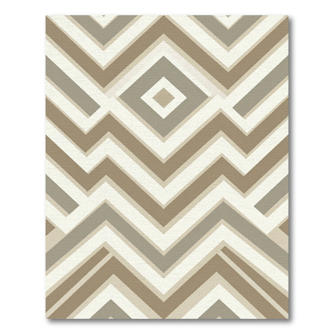 Taupe and Cream Geometric Chevron Rug