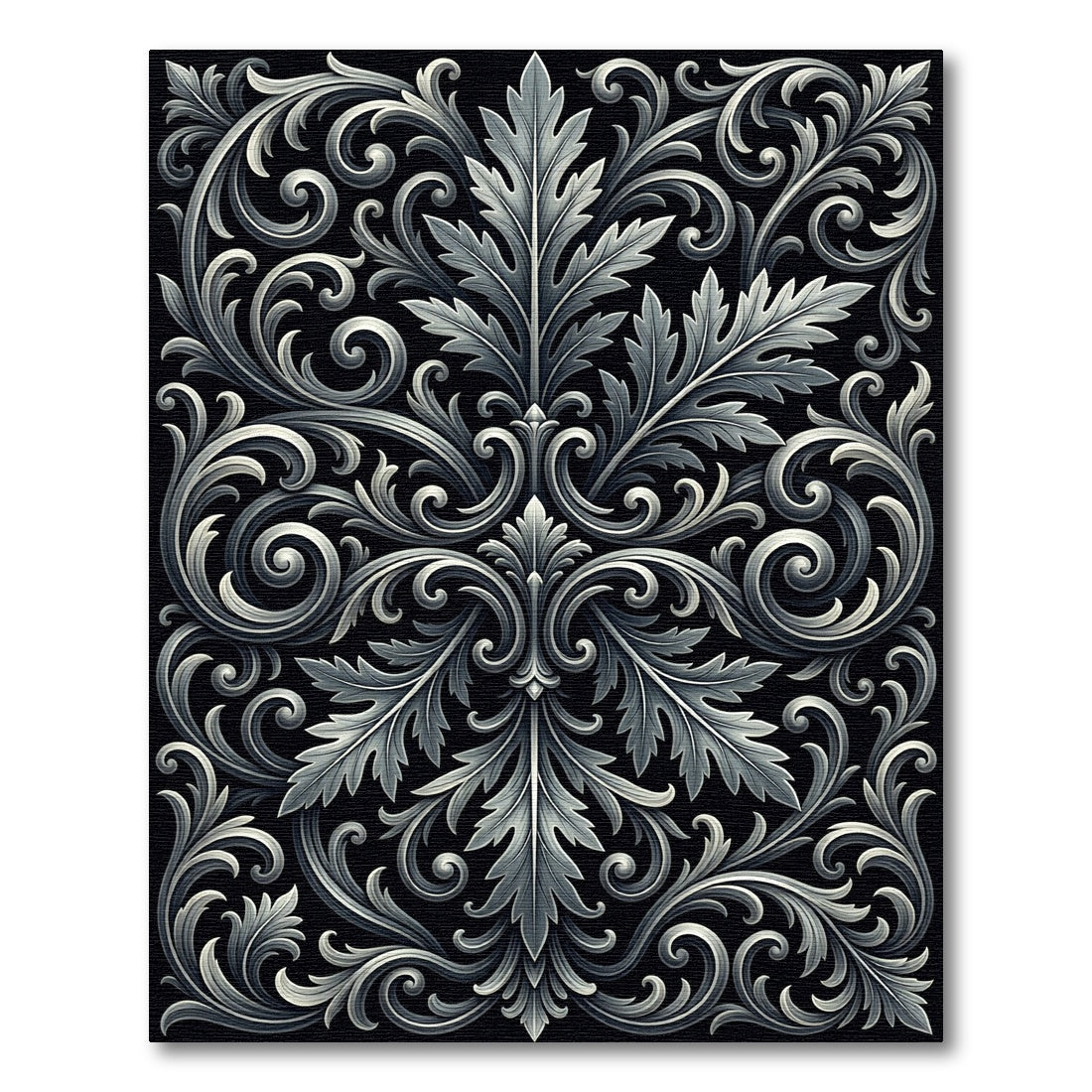 Ornate Silver Acanthus Scroll Rug