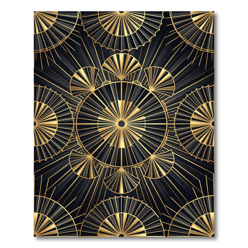 Art Deco Golden Fan Geometric Black Rug