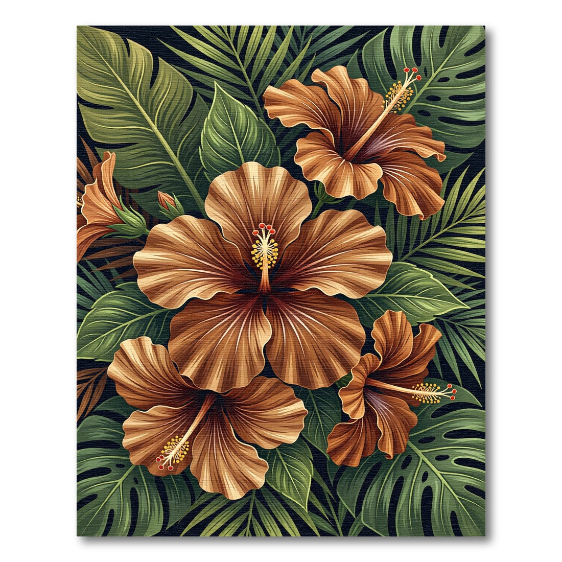 Golden Tropical Hibiscus Botanical Arrangement Rug