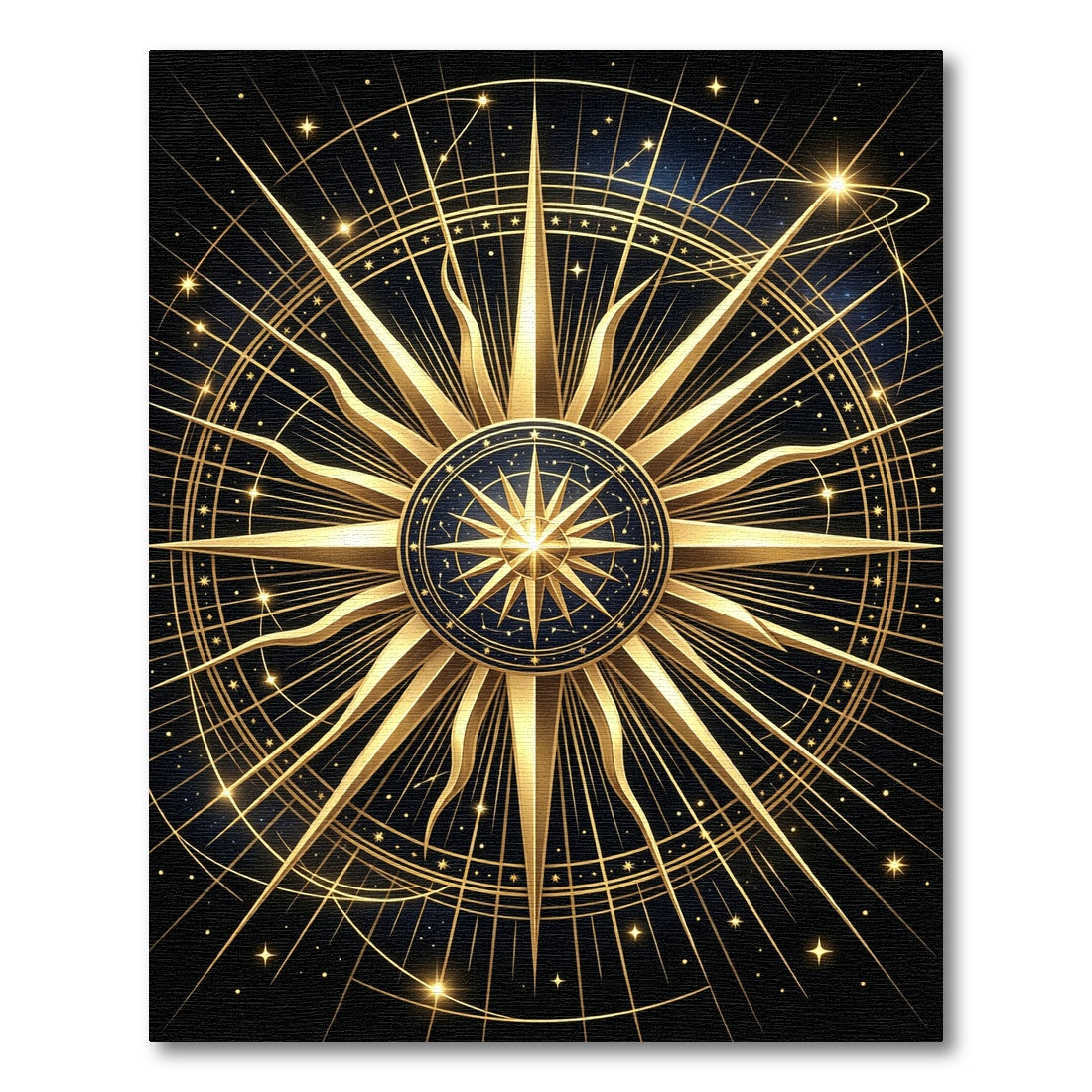 Celestial Golden Starburst Navy Medallion Rug