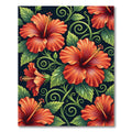 Vibrant Red Hibiscus Floral Swirls Rug