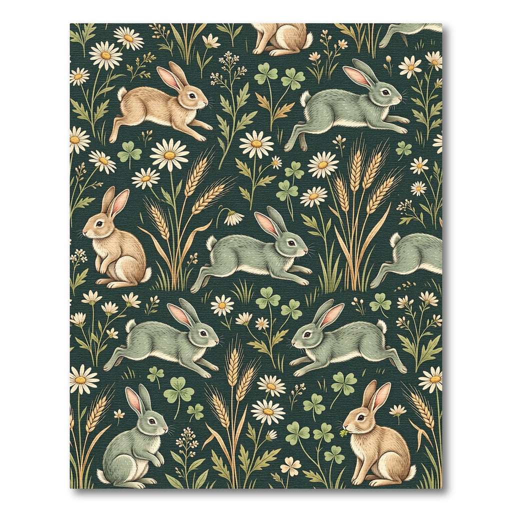 Whimsical Emerald Meadow Rabbit Garden Rug