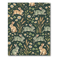 Whimsical Emerald Meadow Rabbit Garden Rug