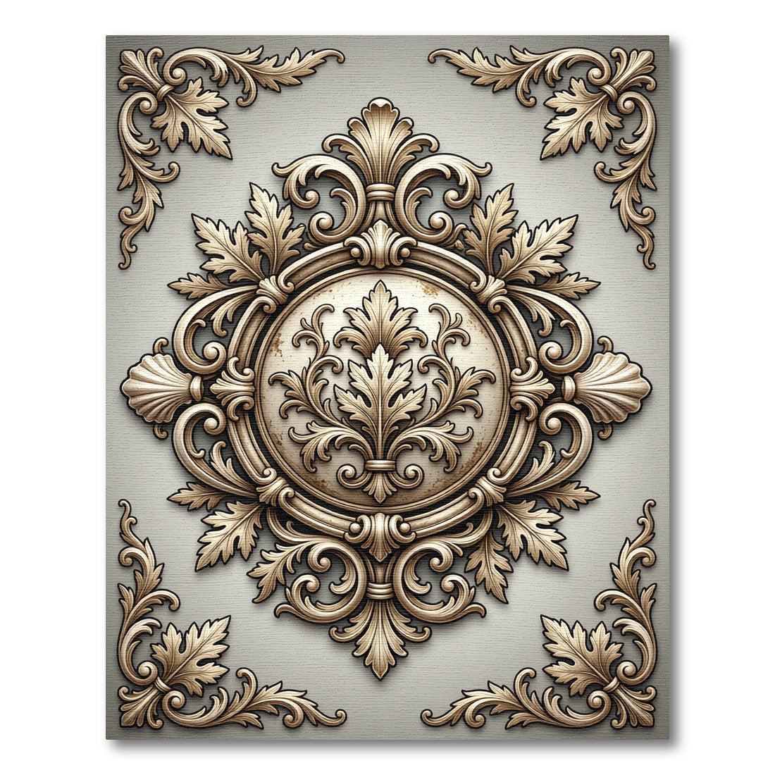 Elegant Ivory Beige Baroque Scrollwork Rug