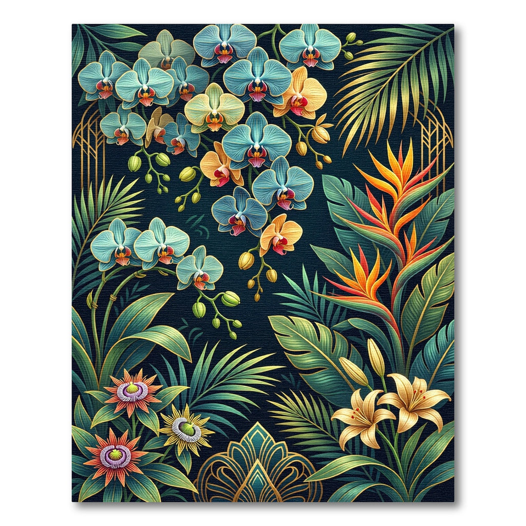 Lush Tropical Orchid and Palm Art Rug