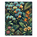 Lush Tropical Orchid and Palm Art Rug