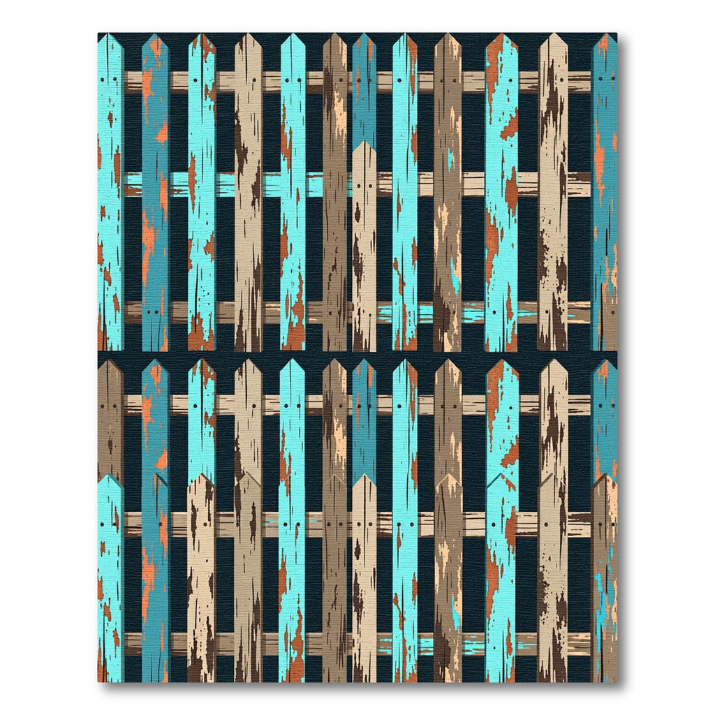 Distressed Turquoise and Brown Vertical Fence Rug