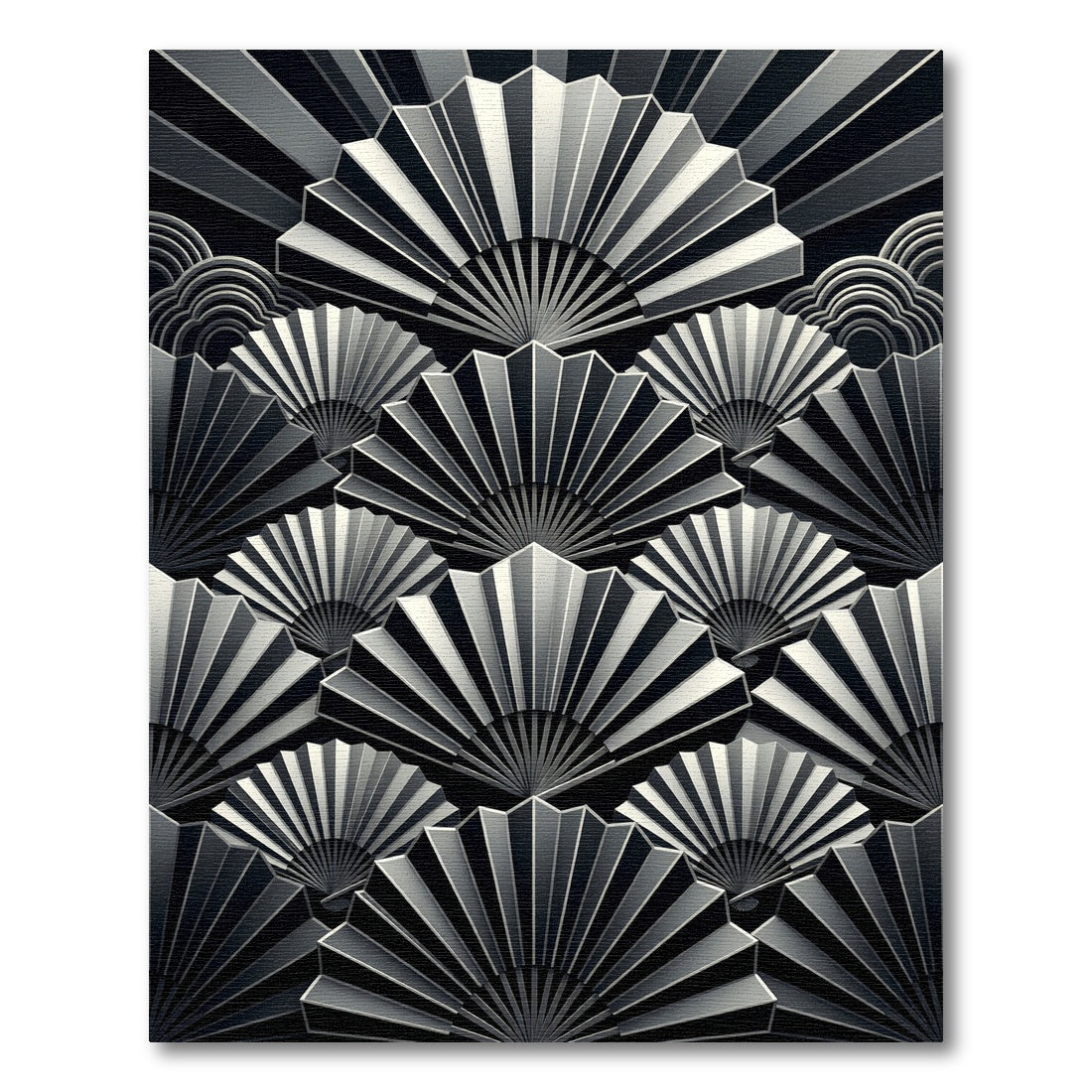 Monochrome Art Deco Fan Geometric Rug
