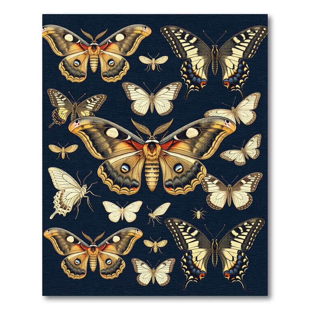 Whimsical Midnight Butterfly Entomology Illustration Rug