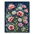 Midnight Watercolor Poppies and Daisies Meadow Rug