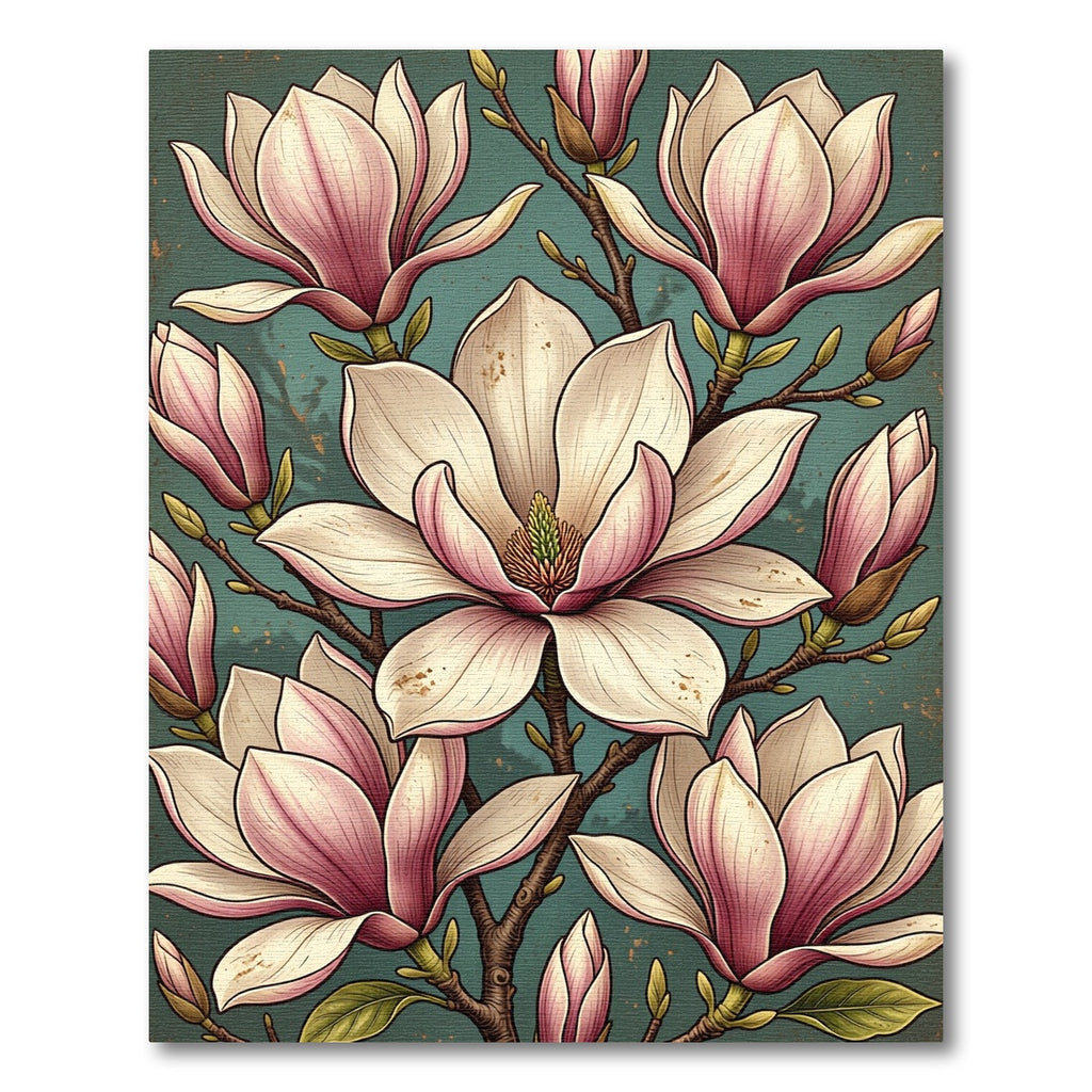Ethereal Pink Magnolia Floral Botanical Rug