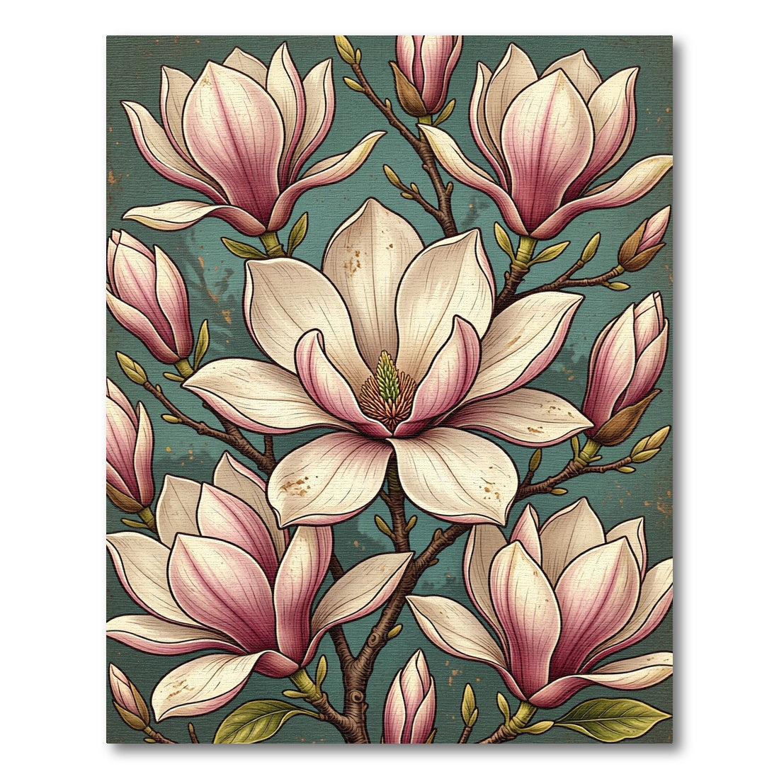 Ethereal Pink Magnolia Floral Botanical Rug